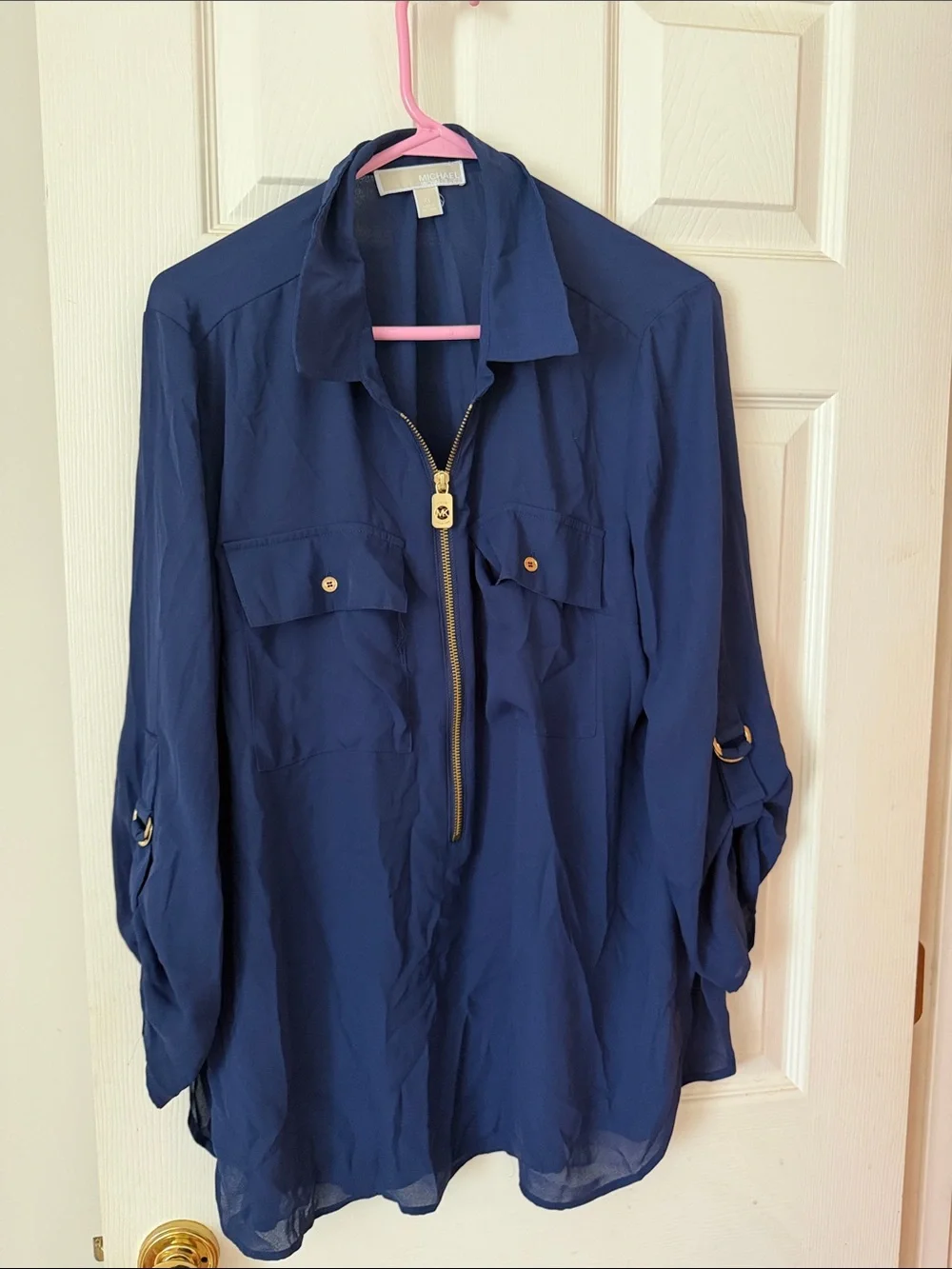 Michael Kors Navy Half-Zip Tunic with Gold Accents